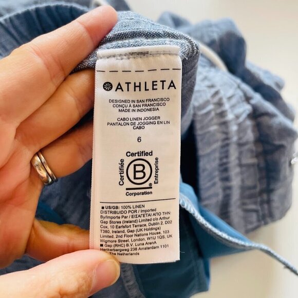 Athleta Cabo 100% Linen Jogger Blue Drawstring Zipper Pocket Tie Waist Beach 6 - Picture 10 of 13